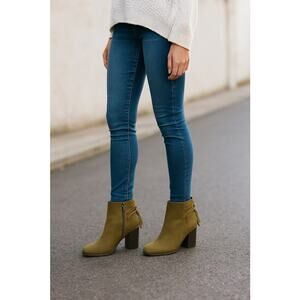 Boho Chic Olive Suede Block Heel Ankle Boots “Stacey” Style Size 7